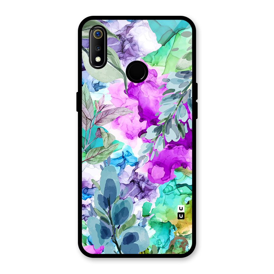 Decorative Florals Printed Glass Back Case for Realme 3