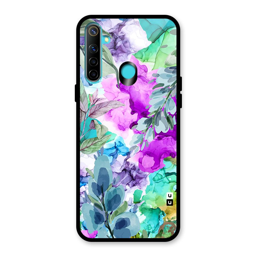Decorative Florals Printed Glass Back Case for Realme 5