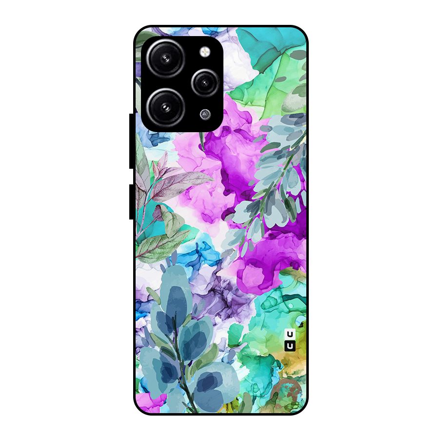 Decorative Florals Printed Glass Back Case for Redmi 12 4G