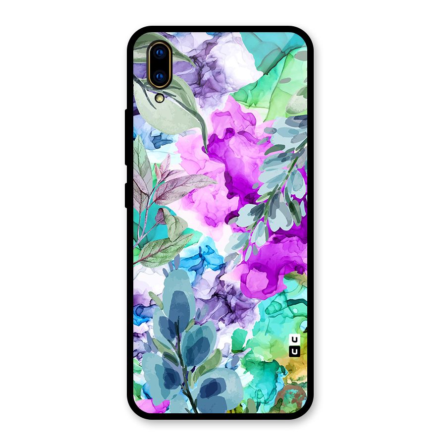 Decorative Florals Printed Glass Back Case for Vivo V11 Pro