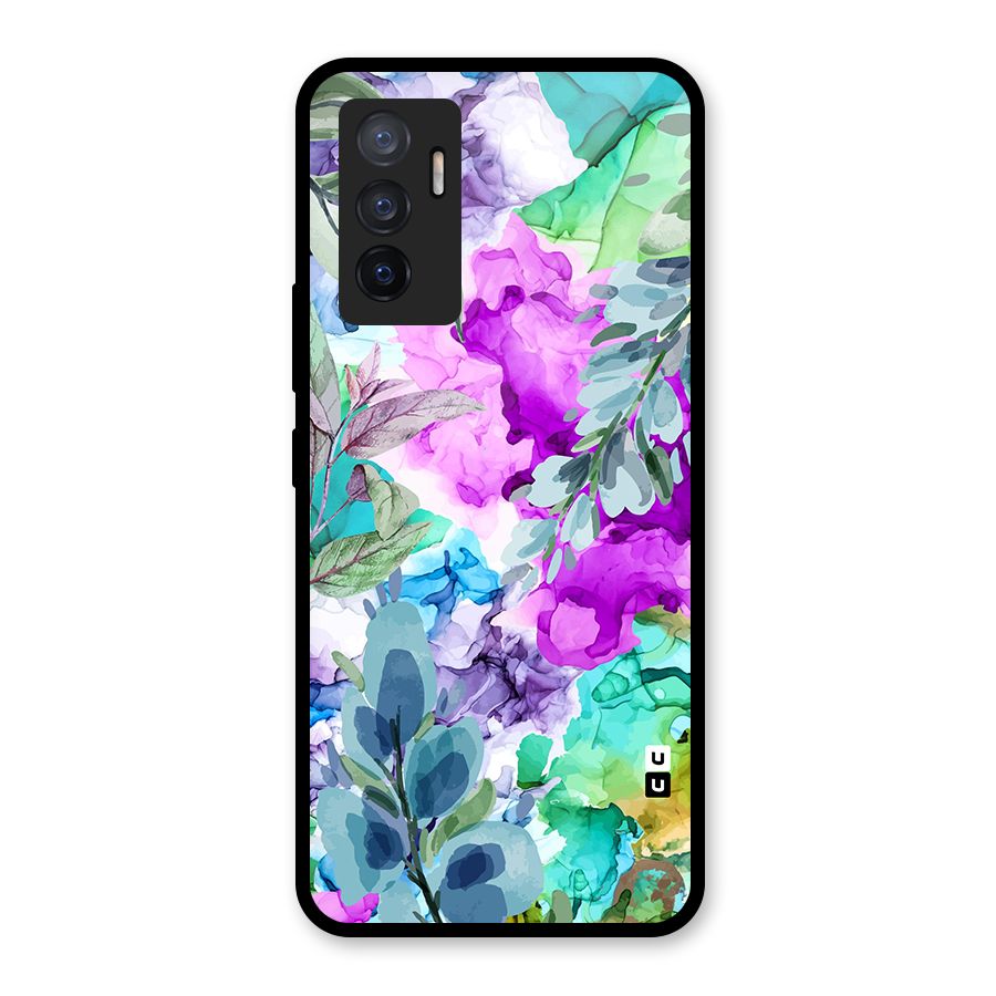 Decorative Florals Printed Glass Back Case for Vivo V23e