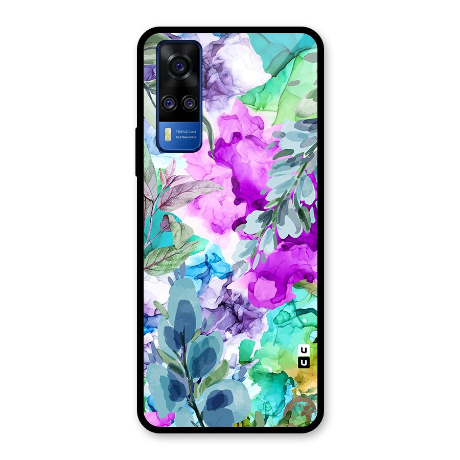 Decorative Florals Printed Glass Back Case for Vivo Y31