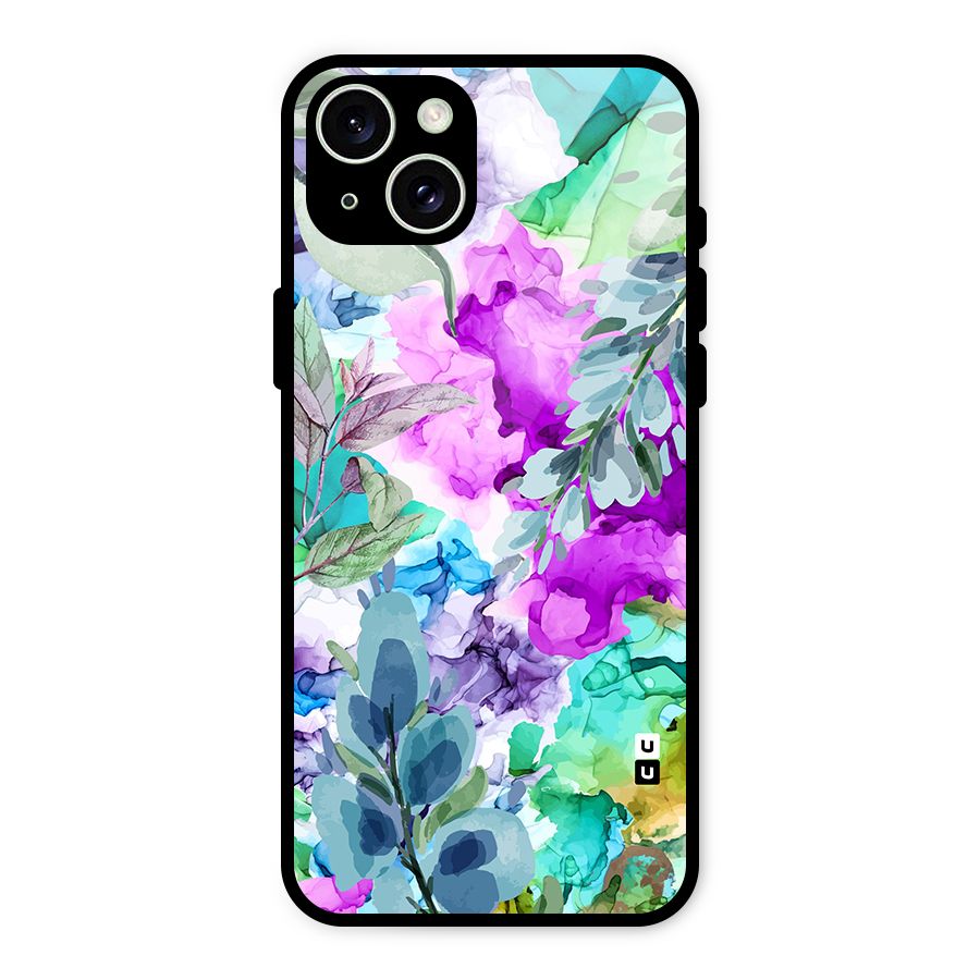 Decorative Florals Printed Glass Back Case for iPhone 15 Plus