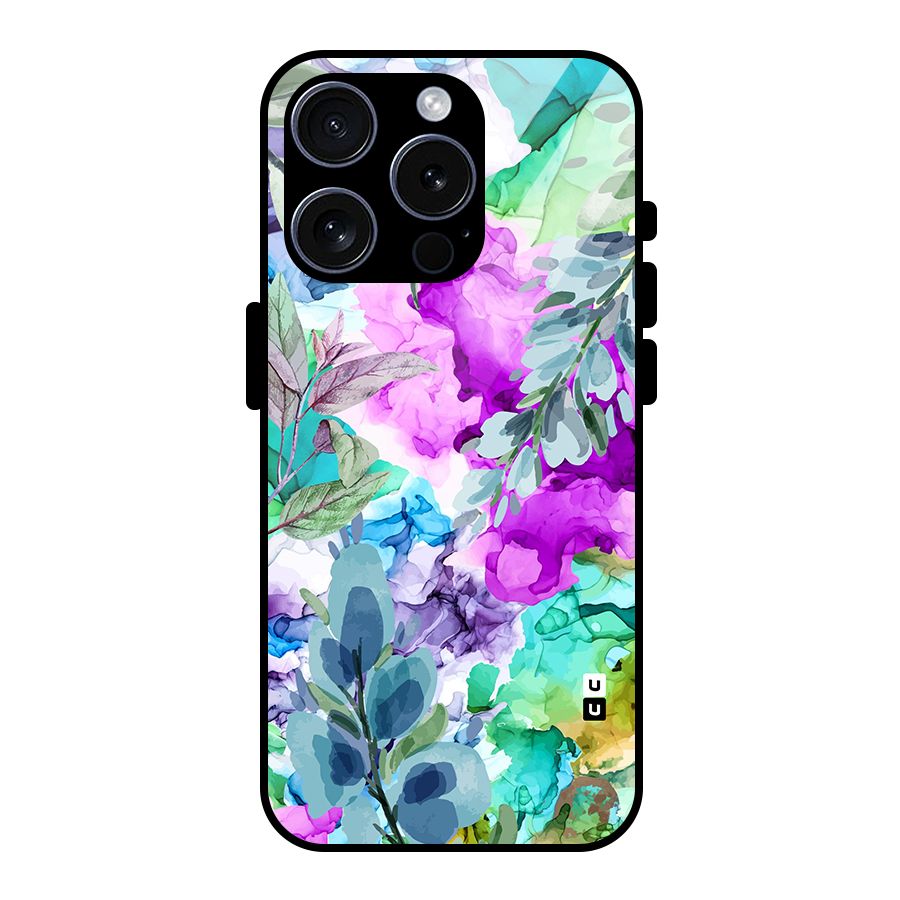 Decorative Florals Printed Glass Back Case for iPhone 15 Pro