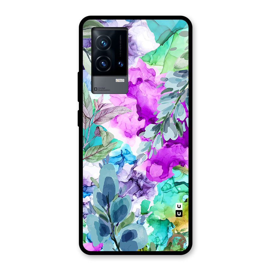 Decorative Florals Printed Glass Back Case for iQOO 9 5G