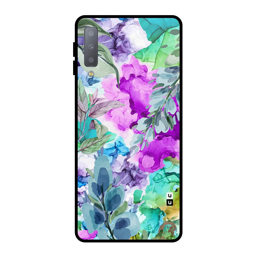 Decorative Florals Printed Metal Back Case for Galaxy A7 (2018)