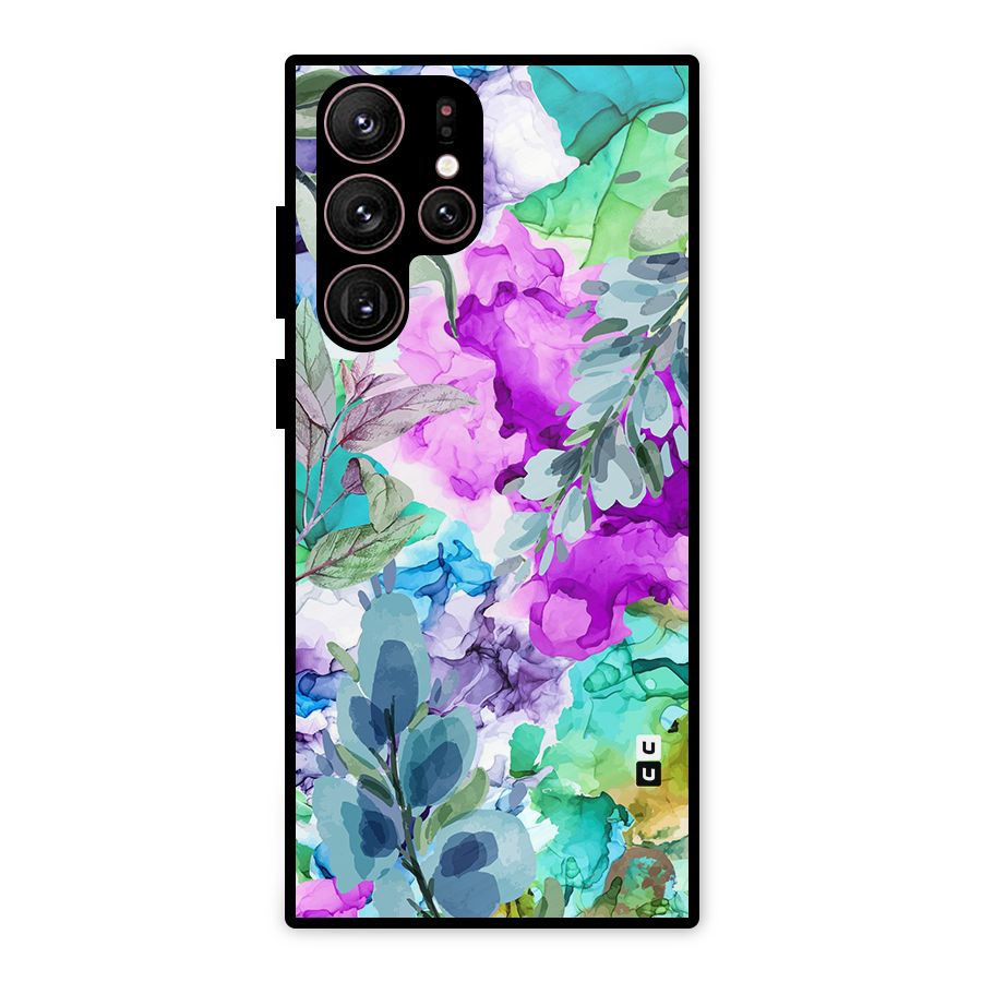 Decorative Florals Printed Metal Back Case for Galaxy S22 Ultra 5G