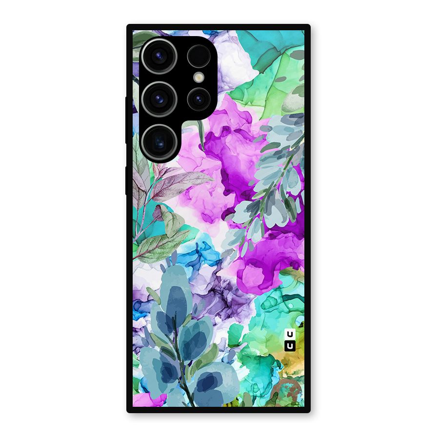Decorative Florals Printed Metal Back Case for Galaxy S23 Ultra