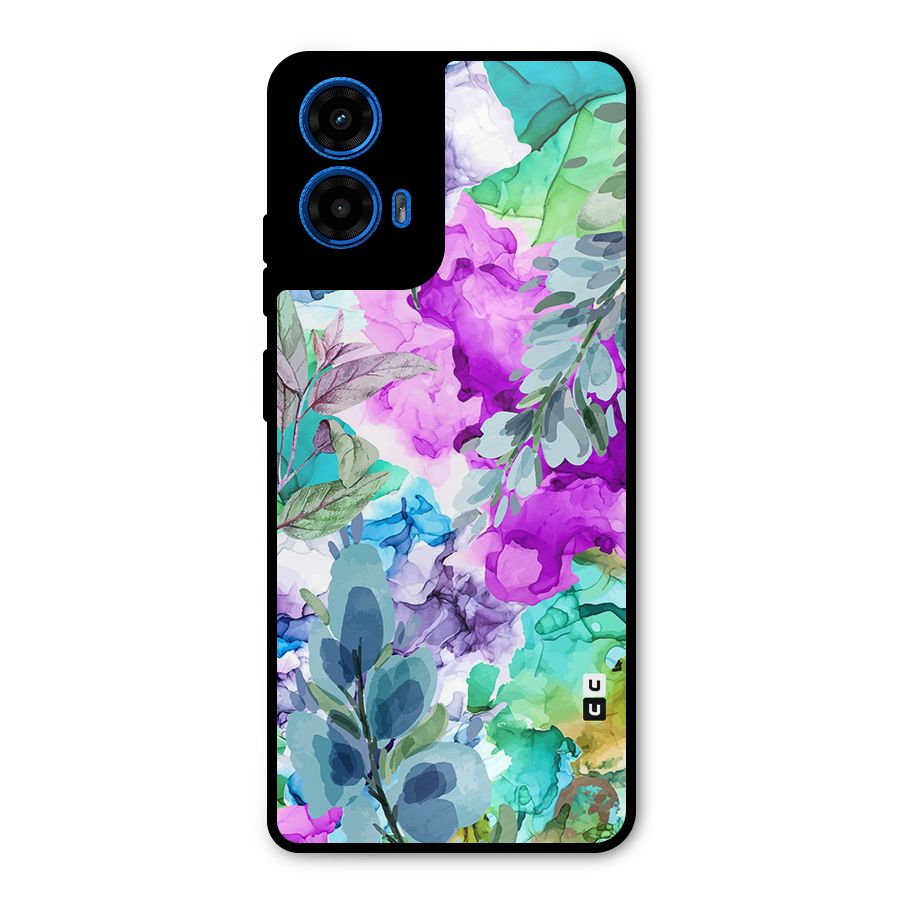 Decorative Florals Printed Metal Back Case for Moto G45