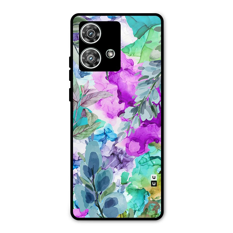 Decorative Florals Printed Metal Back Case for Motorola Edge 40 Neo