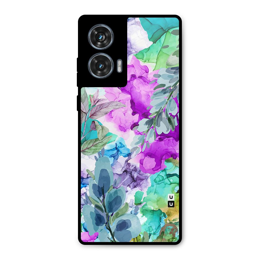 Decorative Florals Printed Metal Back Case for Motorola Edge 50 Fusion