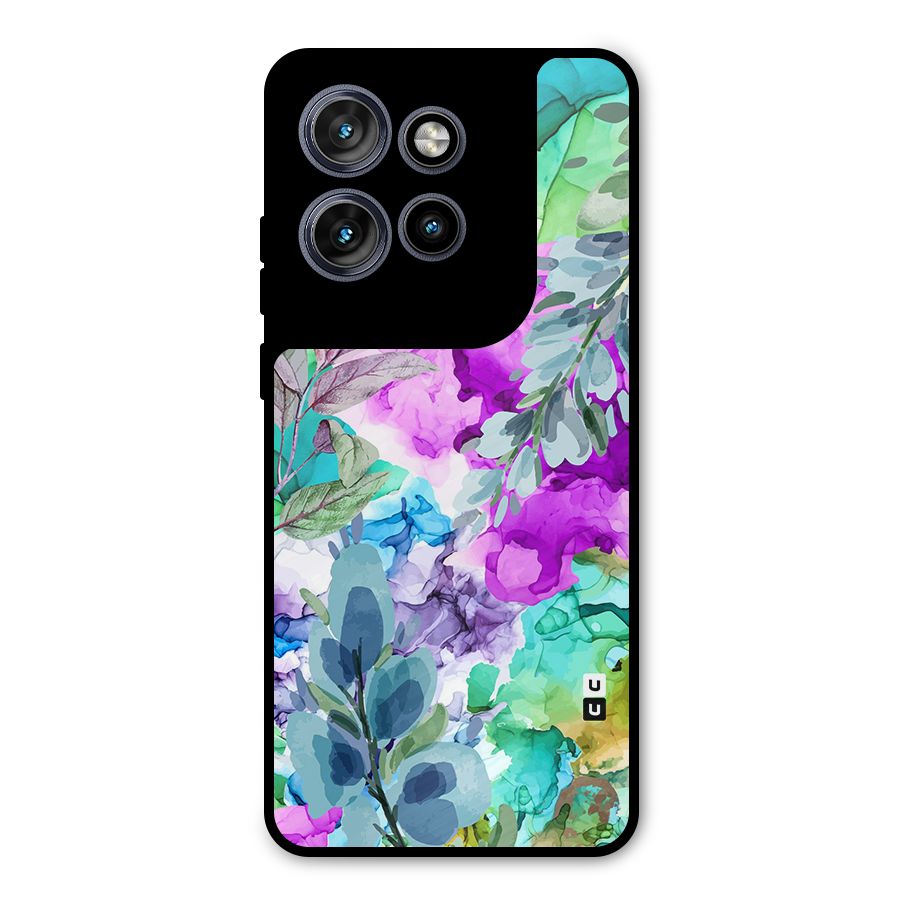 Decorative Florals Printed Metal Back Case for Motorola Edge 50 Neo
