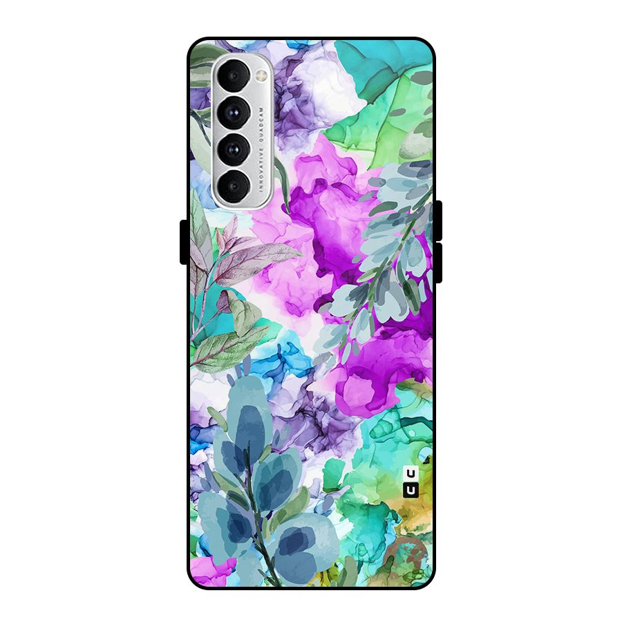 Decorative Florals Printed Metal Back Case for Oppo Reno4 Pro