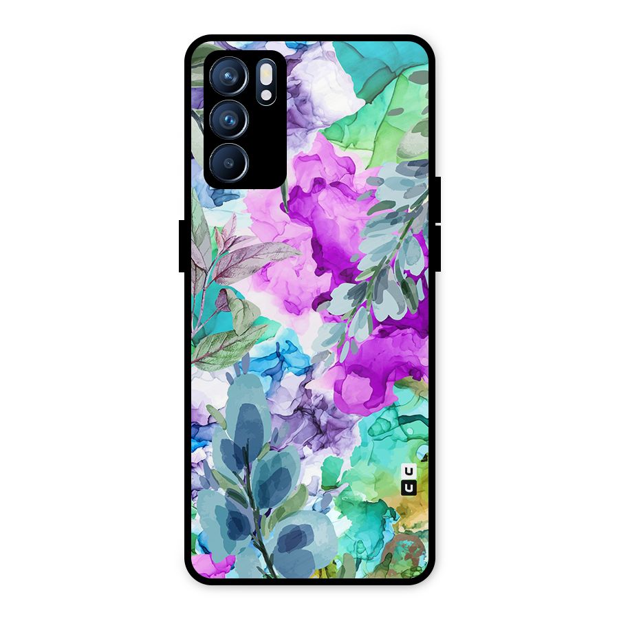 Decorative Florals Printed Metal Back Case for Oppo Reno6 5G