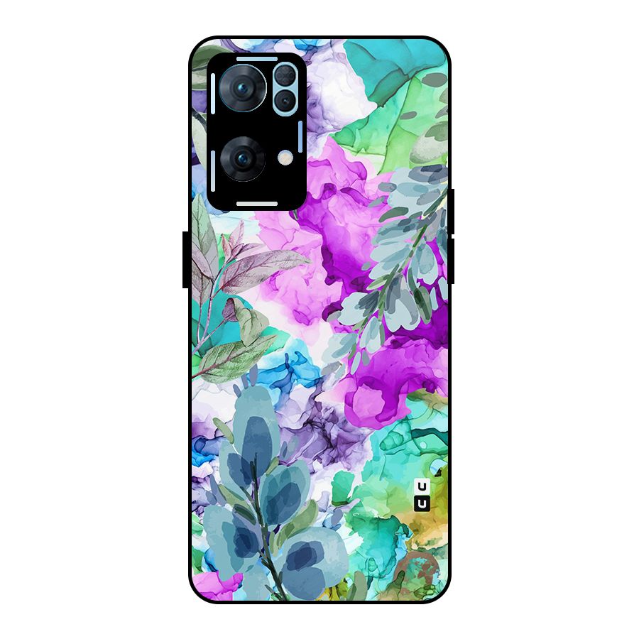 Decorative Florals Printed Metal Back Case for Oppo Reno7 Pro 5G