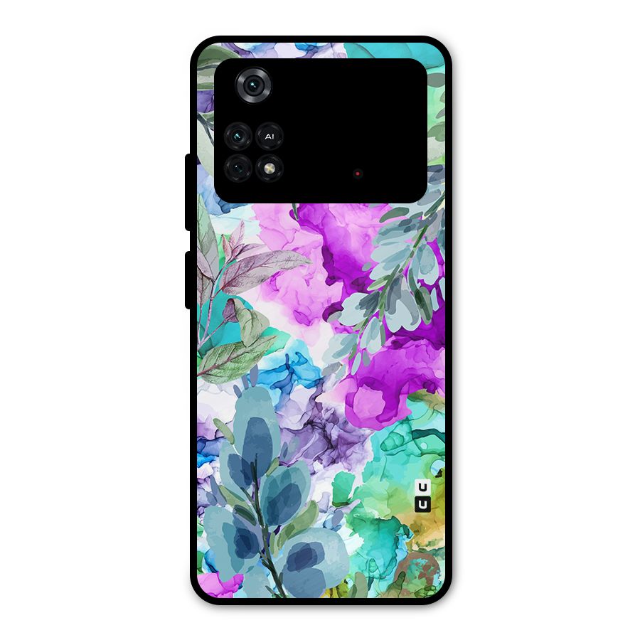 Decorative Florals Printed Metal Back Case for Poco M4 Pro 4G