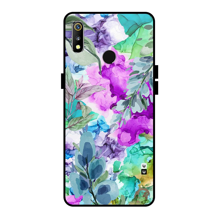Decorative Florals Printed Metal Back Case for Realme 3