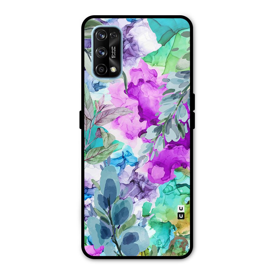 Decorative Florals Printed Metal Back Case for Realme 7 Pro