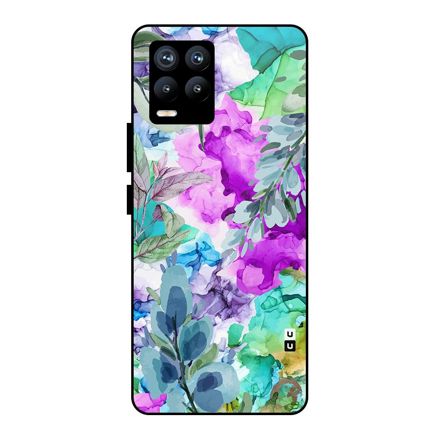 Decorative Florals Printed Metal Back Case for Realme 8 Pro