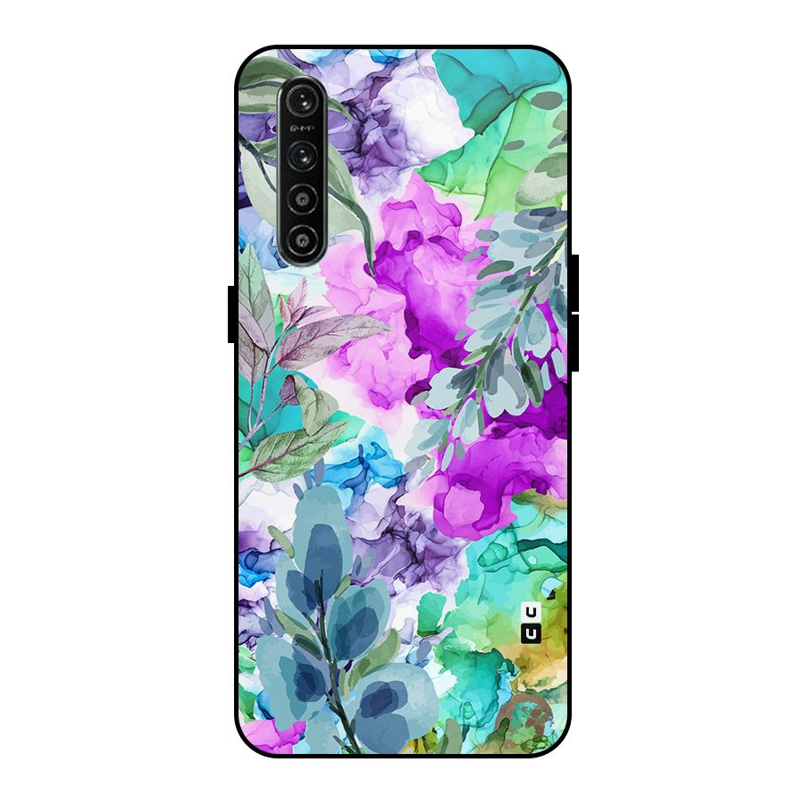 Decorative Florals Printed Metal Back Case for Realme XT