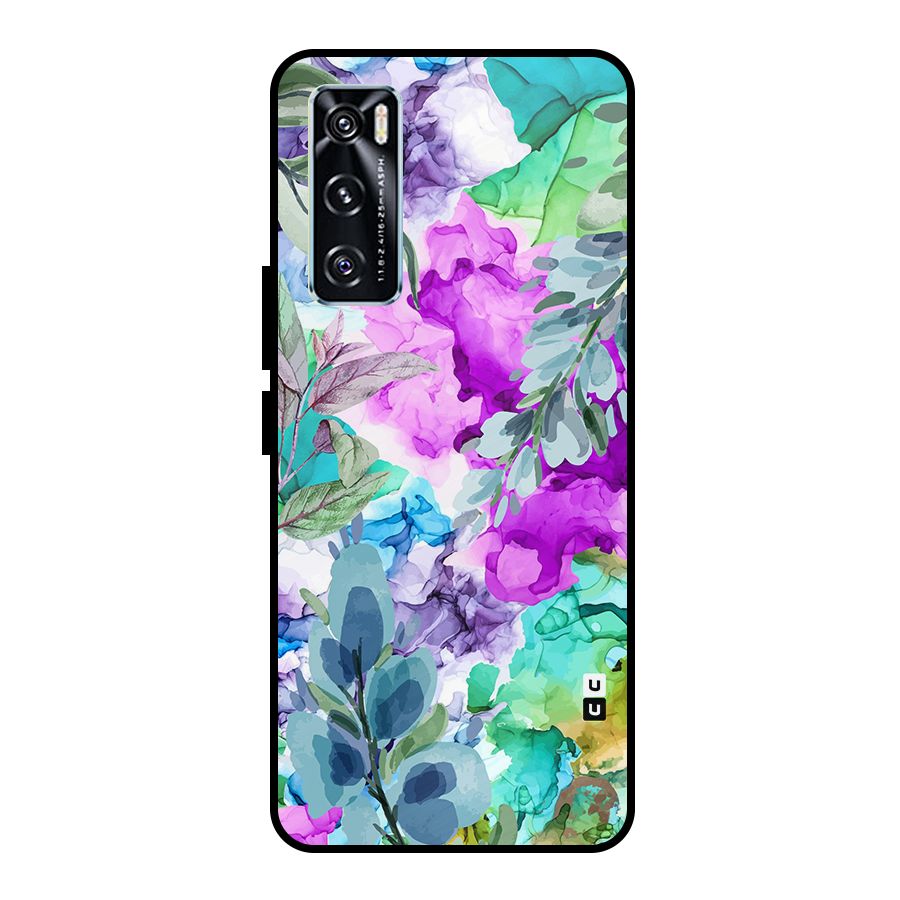 Decorative Florals Printed Metal Back Case for Vivo V20 SE