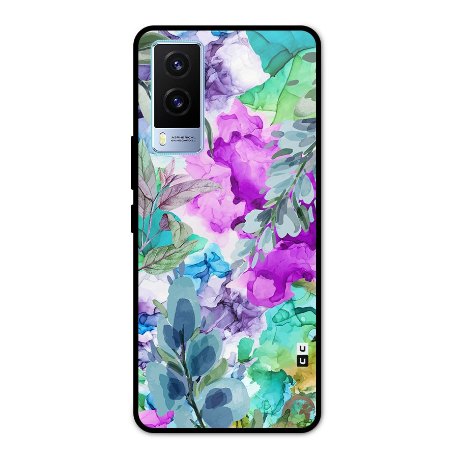 Decorative Florals Printed Metal Back Case for Vivo V21e 5G