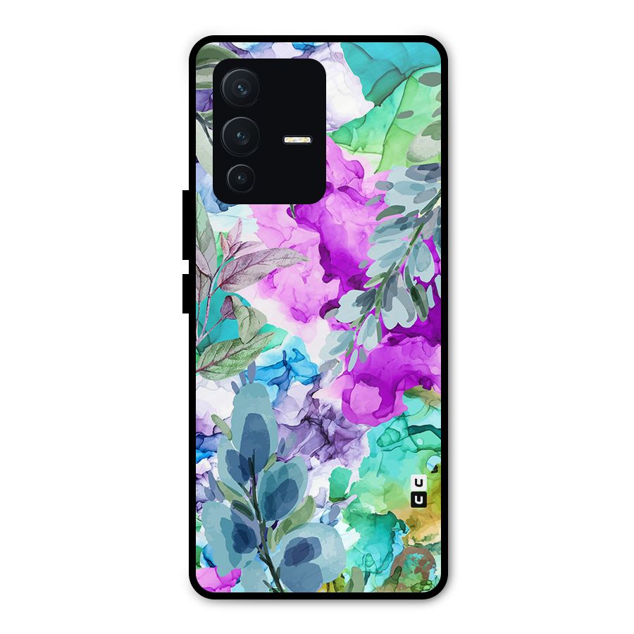 Decorative Florals Printed Metal Back Case for Vivo V23 Pro