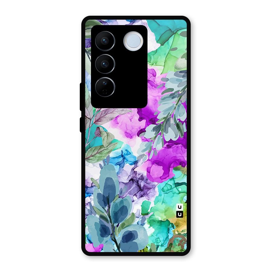Decorative Florals Printed Metal Back Case for Vivo V27