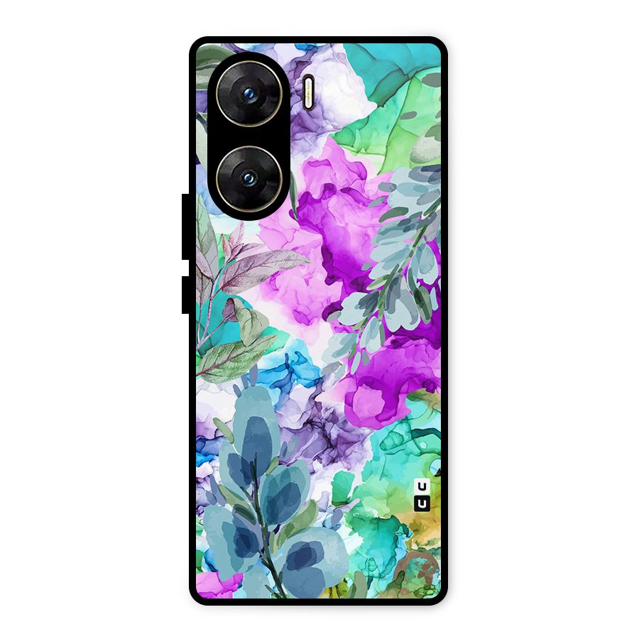 Decorative Florals Printed Metal Back Case for Vivo V29e