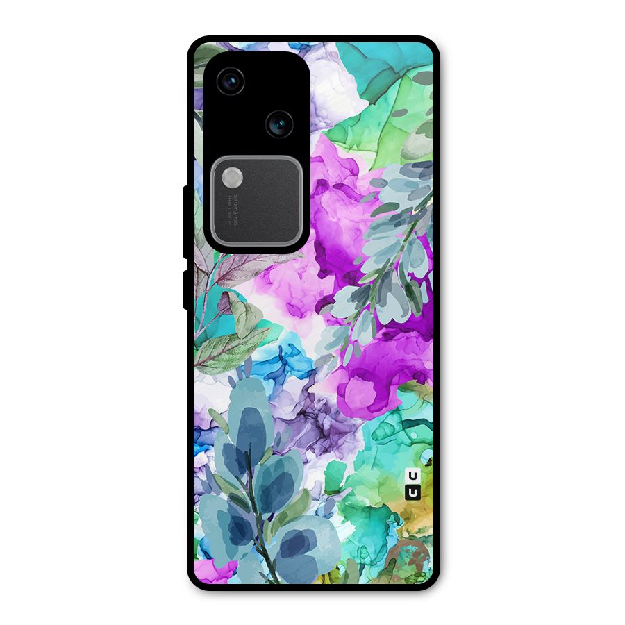 Decorative Florals Printed Metal Back Case for Vivo V30 Pro