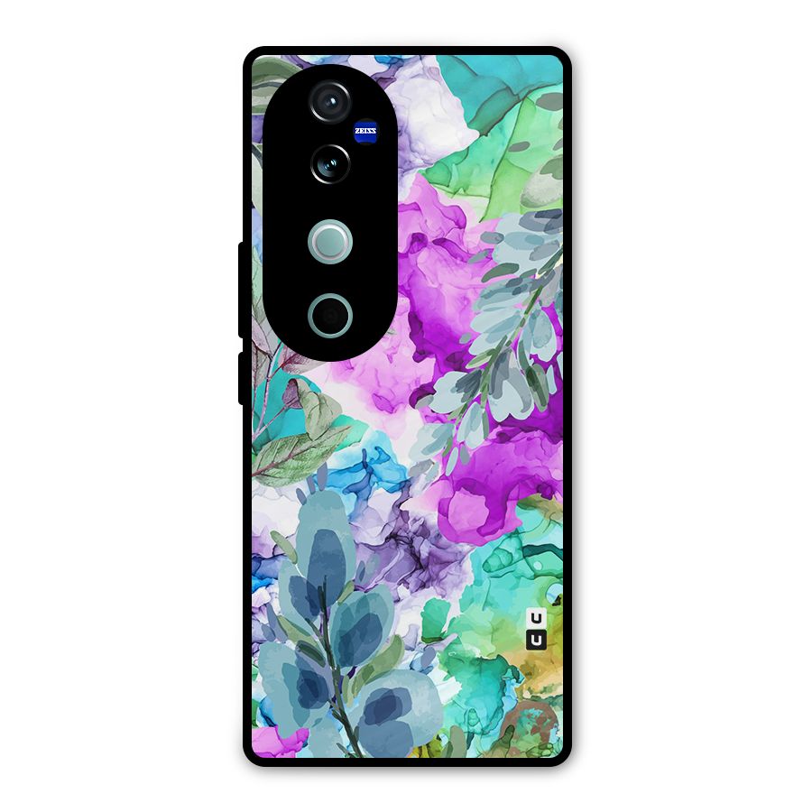 Decorative Florals Printed Metal Back Case for Vivo V40 Pro