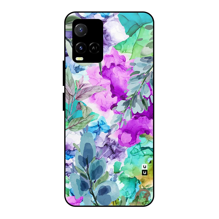 Decorative Florals Printed Metal Back Case for Vivo Y21A