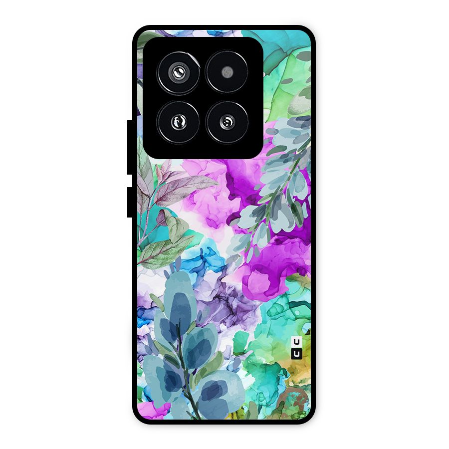 Decorative Florals Printed Metal Back Case for Xiaomi 14 Pro