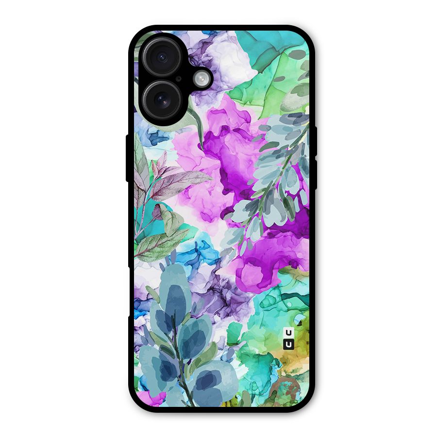 Decorative Florals Printed Metal Back Case for iPhone 16 Plus