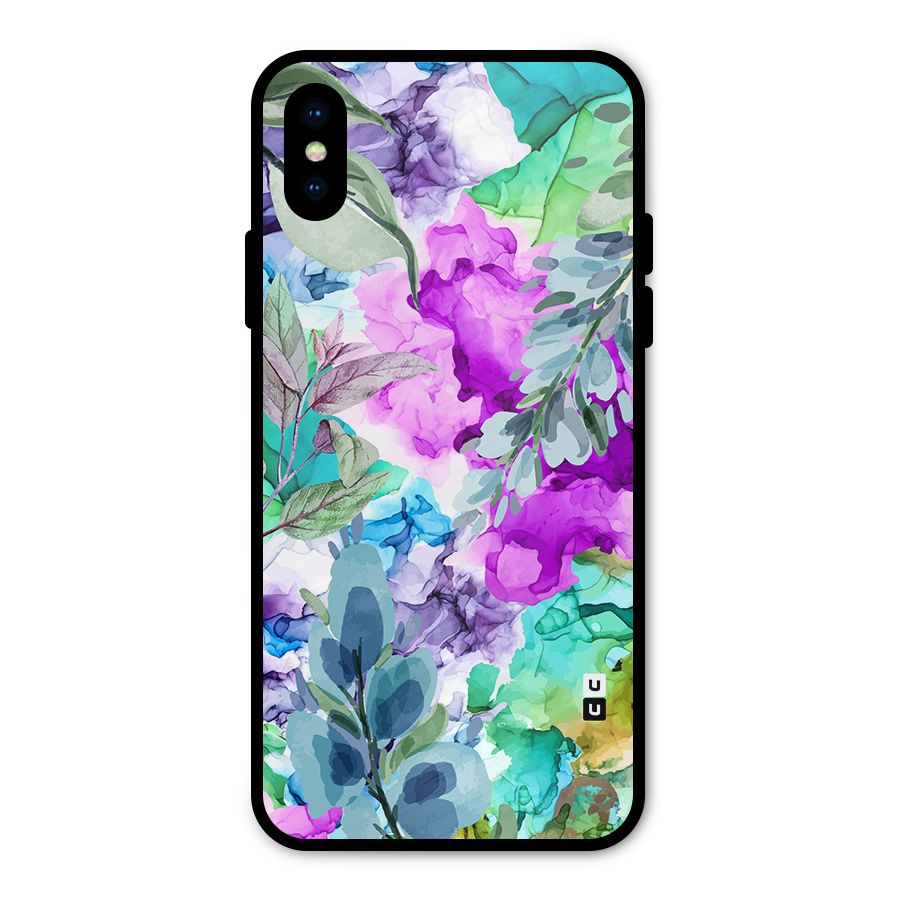 Decorative Florals Printed Metal Back Case for iPhone XS