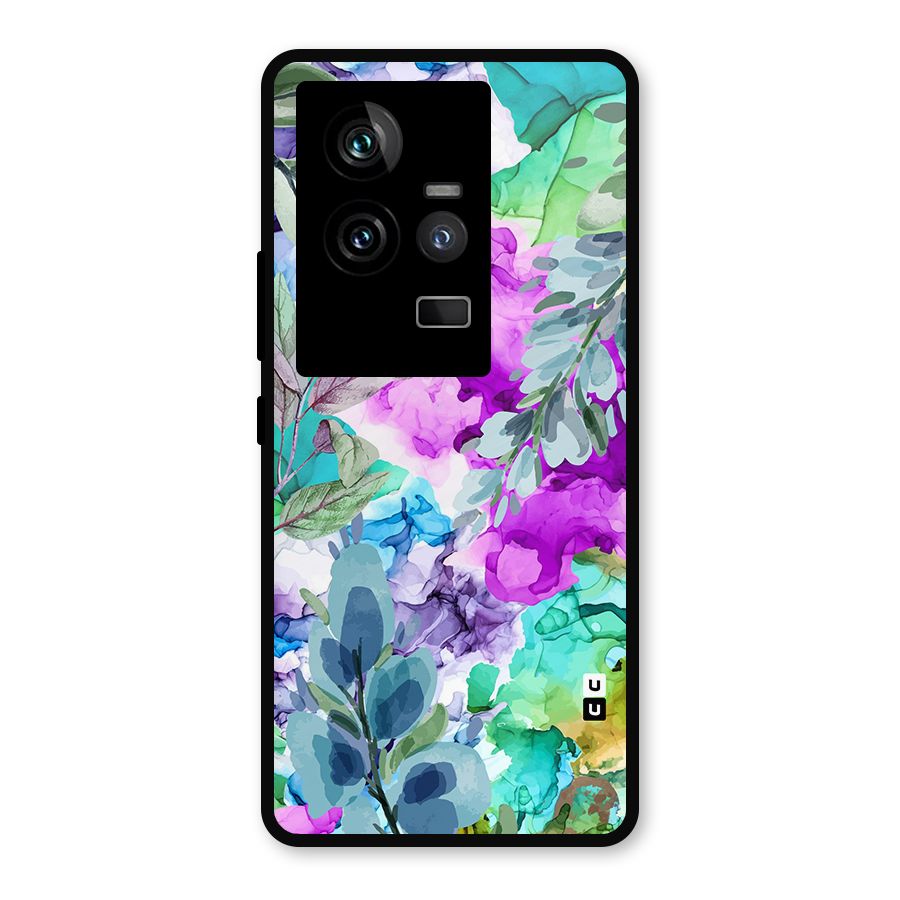 Decorative Florals Printed Metal Back Case for iQOO 11 5G