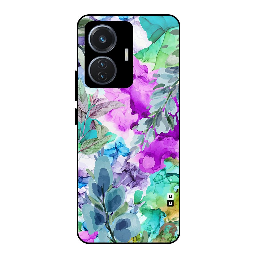 Decorative Florals Printed Metal Back Case for iQOO Z6 44W