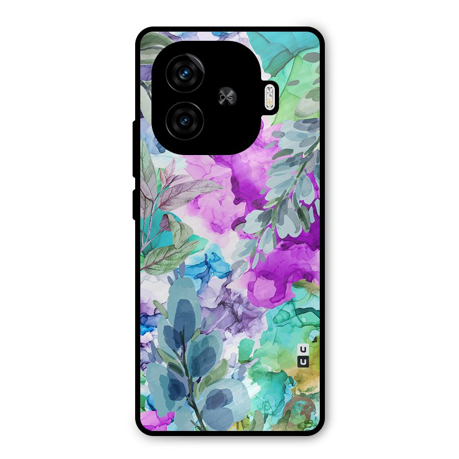 Decorative Florals Printed Metal Back Case for iQOO Z9 Turbo