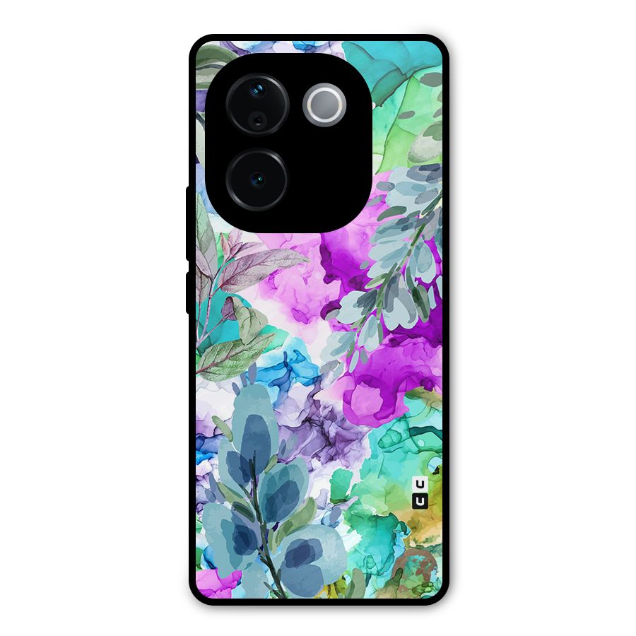 Decorative Florals Printed Metal Back Case for iQOO Z9s Pro