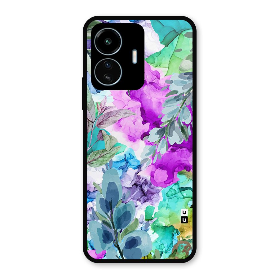 Decorative Florals Printed Metal Back Case for vivo iQOO Z6 Lite 5G