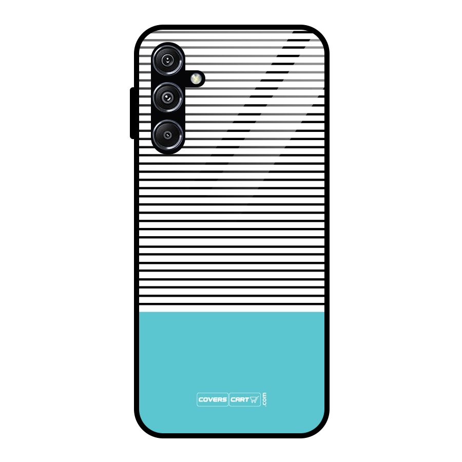 Deep Sky Blue Stripes Glass Back Case for Galaxy M34 5G