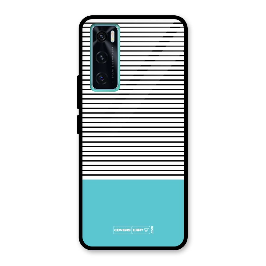 Deep Sky Blue Stripes Glass Back Case for Vivo V20 SE