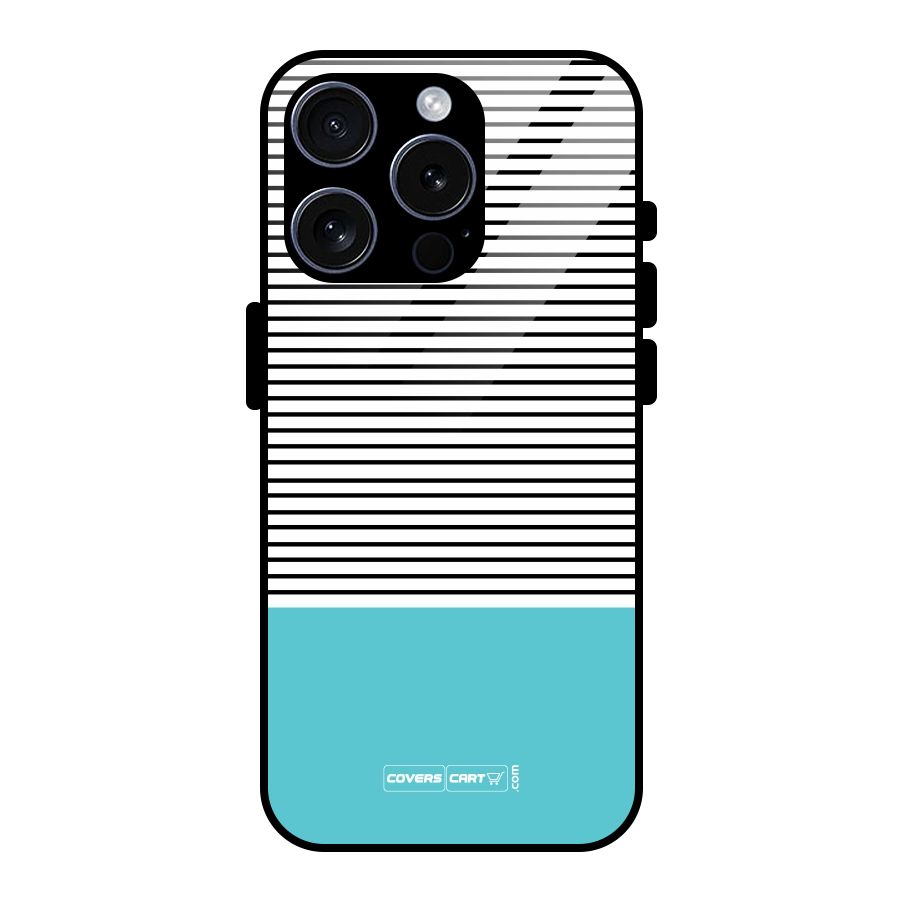 Deep Sky Blue Stripes Glass Back Case for iPhone 15 Pro