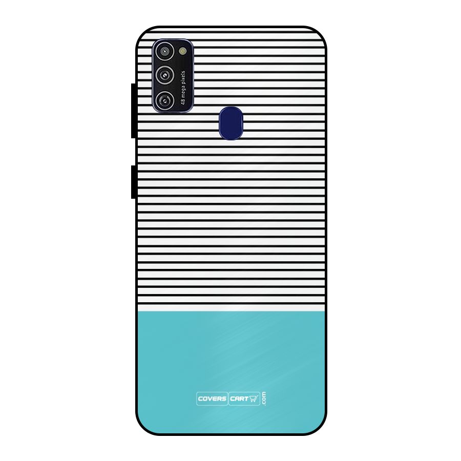 Deep Sky Blue Stripes Metal Back Case for Galaxy M21