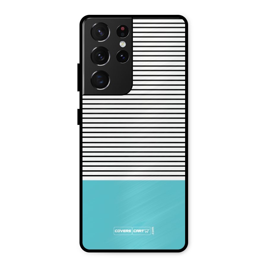 Deep Sky Blue Stripes Metal Back Case for Galaxy S21 Ultra 5G