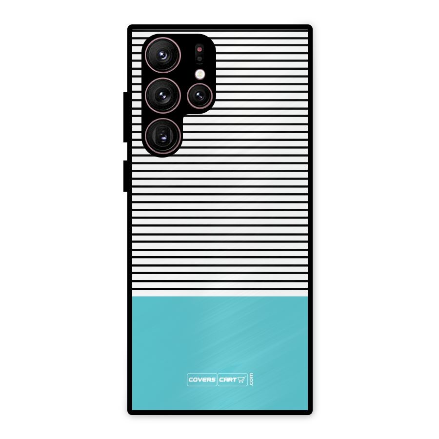 Deep Sky Blue Stripes Metal Back Case for Galaxy S22 Ultra 5G