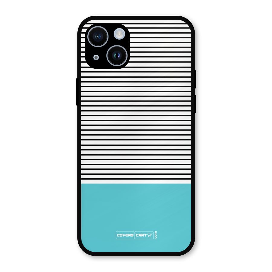 Deep Sky Blue Stripes Metal Back Case for iPhone 14
