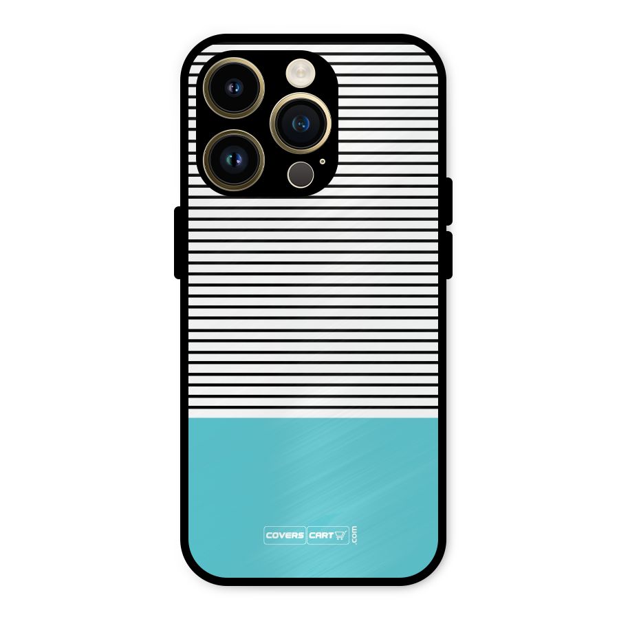 Deep Sky Blue Stripes Metal Back Case for iPhone 14 Pro