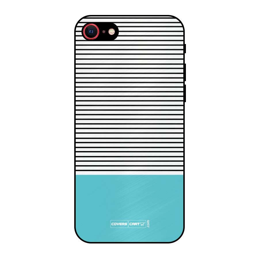 Deep Sky Blue Stripes Metal Back Case for iPhone SE 2020