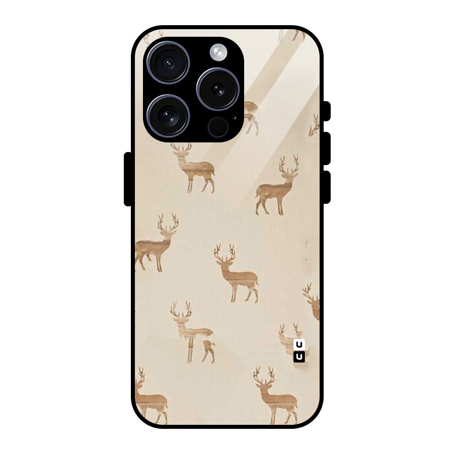 Deer Pattern Glass Back Case for iPhone 15 Pro